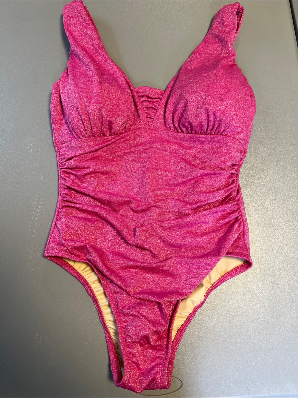 Lands' End women’s Shimmery Magenta Ruched One-Piece Swimsuit S-12 NWOT